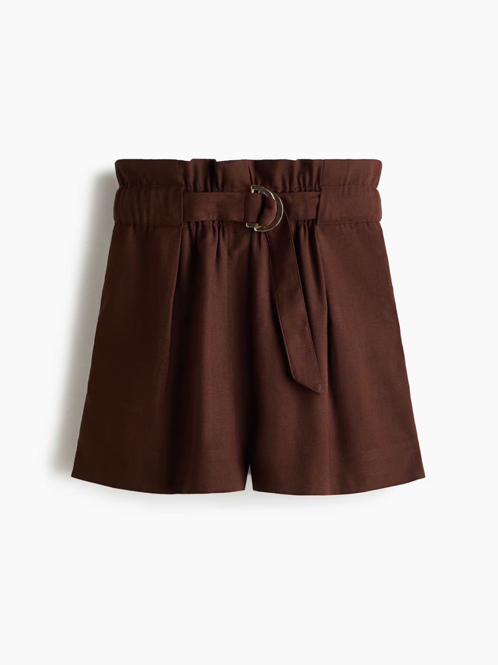 H&M High-Waist Paperbag Shorts with D-Ring Belt - Dark Brown